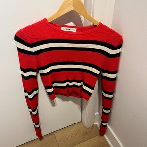 Red knit zara long-sleeve shirt